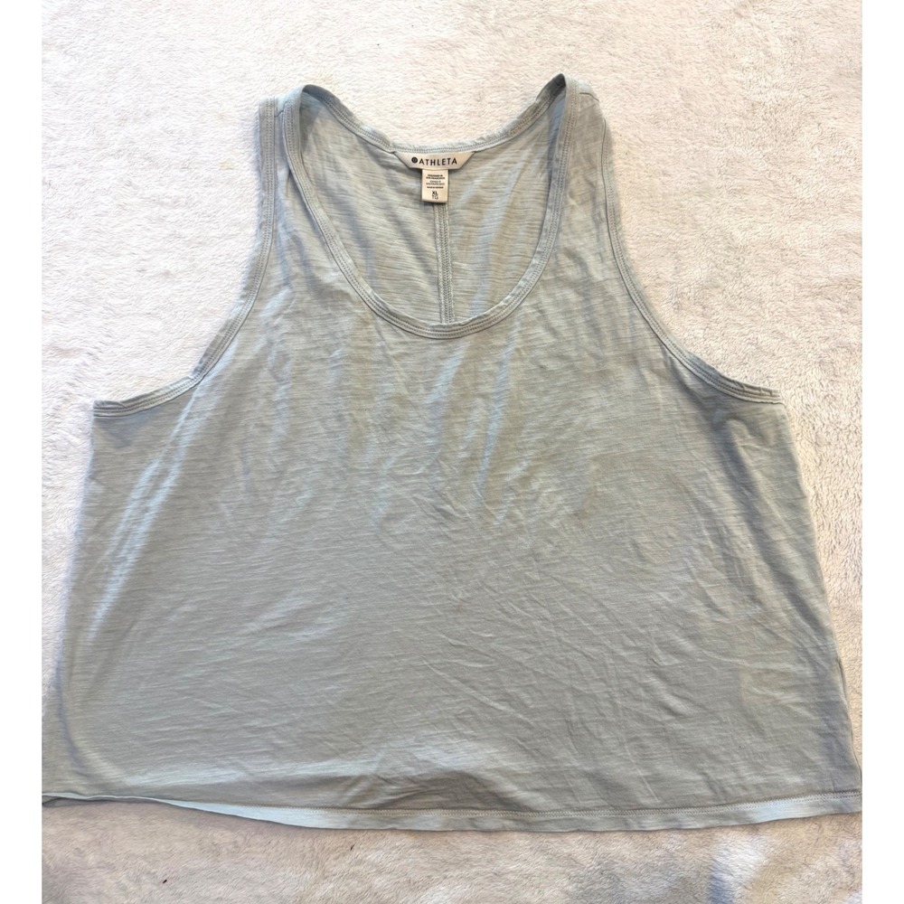 Athleta Womens XL Light Blue Cotton Slub Relaxed Crop Tank Top Sleeveless Scoop